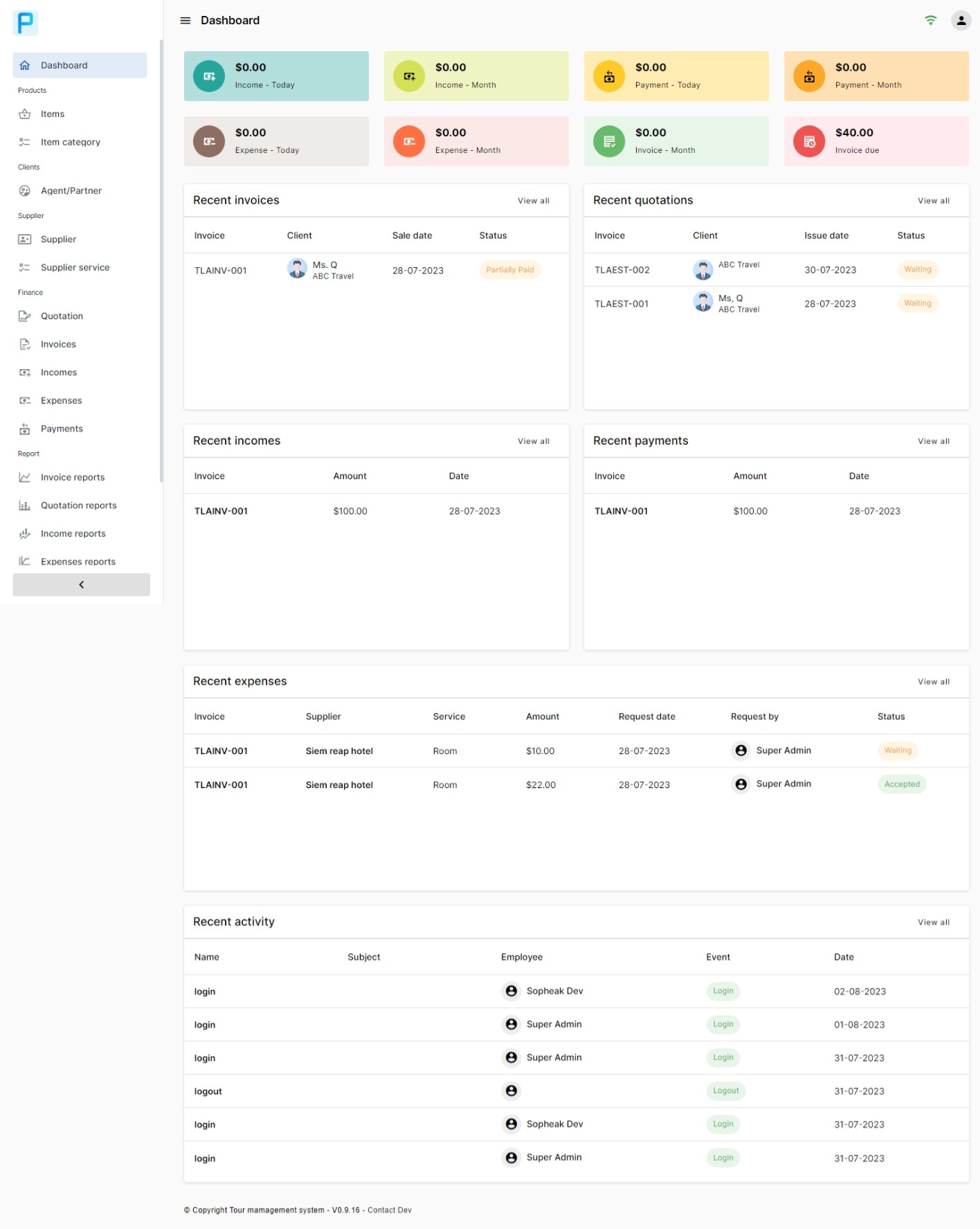 Tour Invoice