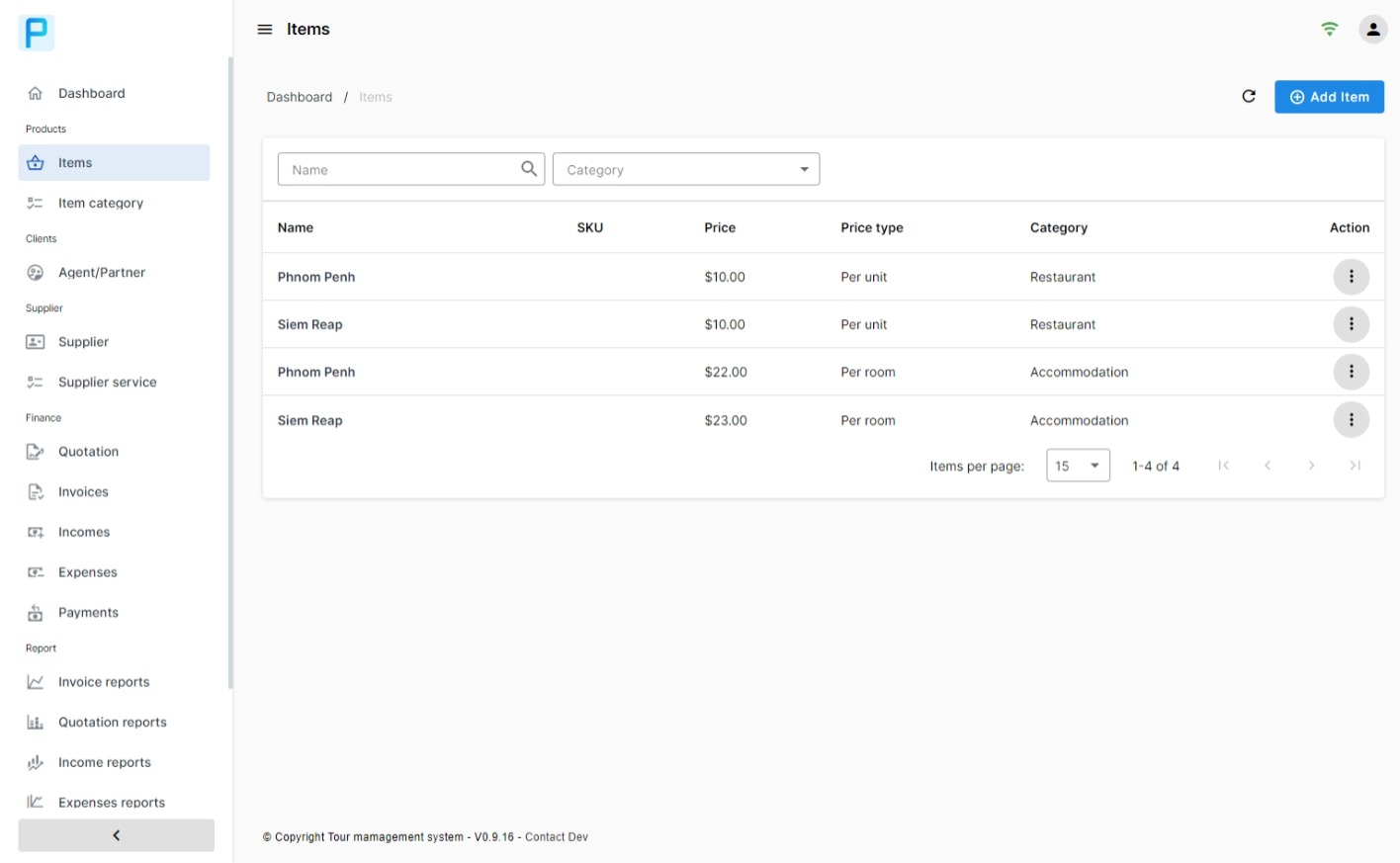 Tour Invoice