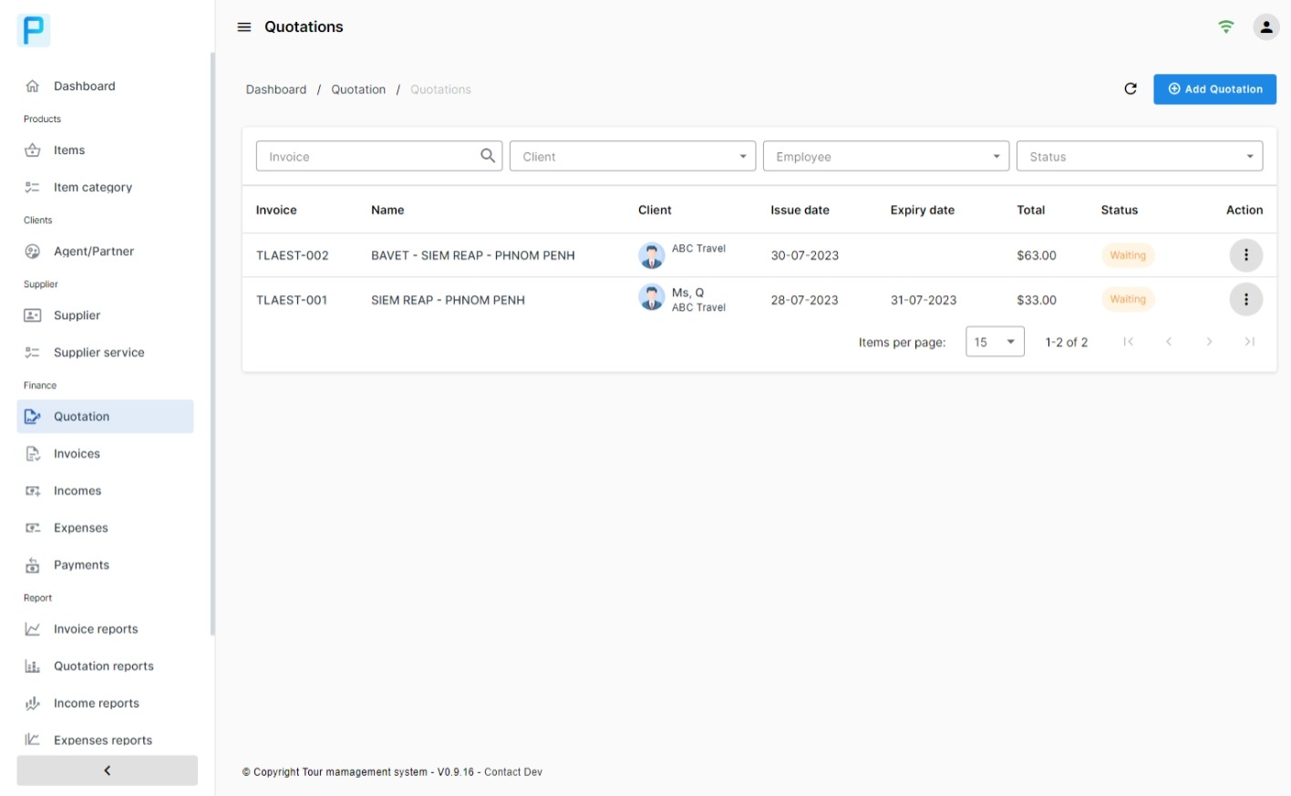 Tour Invoice