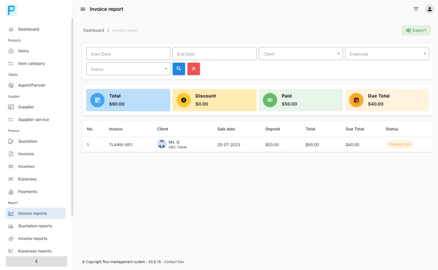 Tour Invoice